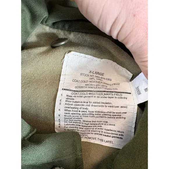 Vintage 80s US Army Military Field Jacket Mens XL Green Cold Weather Coat Combat - Picture 8 of 9